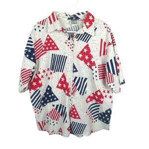 Separate Issue Vintage Patriotic Stars Stripes American Flag Button Front Blouse
